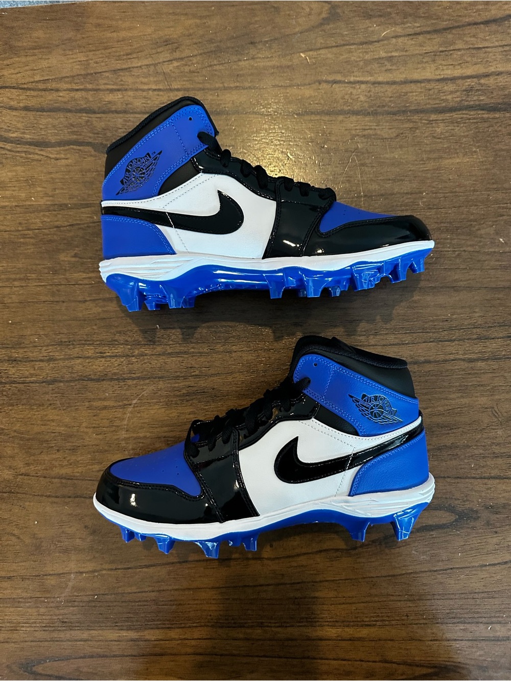 Nike Air Jordan 1 Mid TD Football Cleats Game Royal Patent FJ6805-401 Mens Sz 10